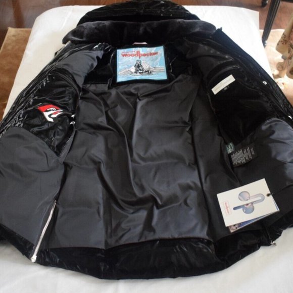 WOODPECKER Wet Black Hooded puffer/parka/coat/jacket Size SMALL - Picture 5 of 12